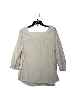 Time And Tru Womens Ivory Square Neck 3/4 Sleeve Blouse Size M(8-10)Linen Blend